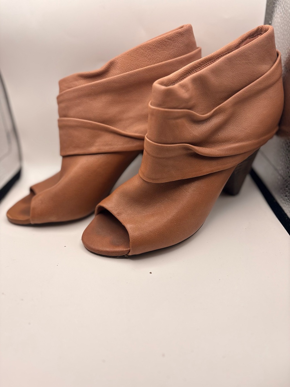 Vince Camuto Folded Open-Toe Leather Mule in Tan Brown